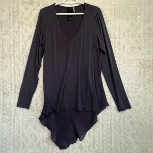 Heather Black Asymmetrical Modal Silk Top Sz M Long Sleeve Artsy